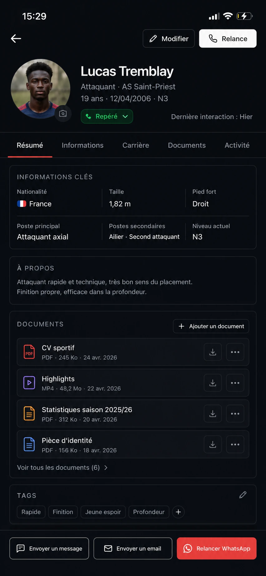 Athlynx Athlete 360 mobile profile